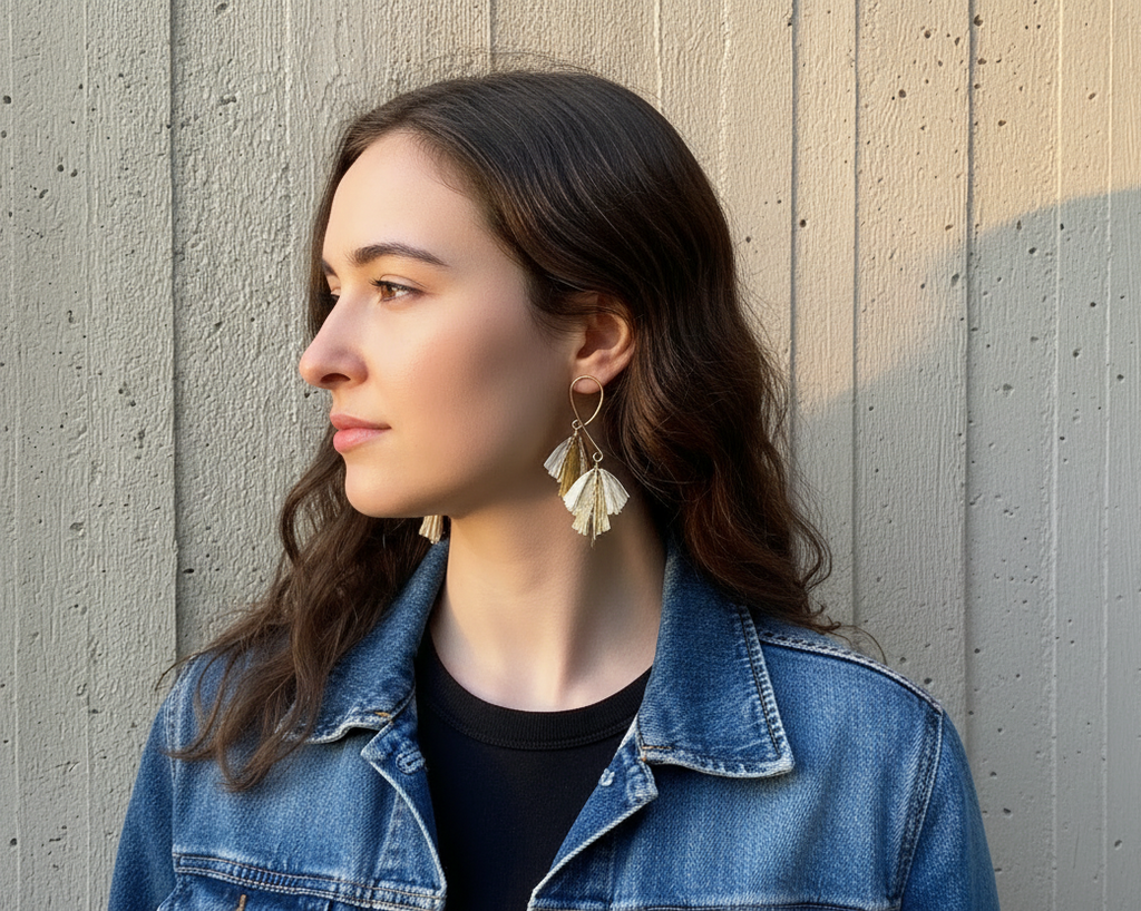Double Leaf Gold Earrings