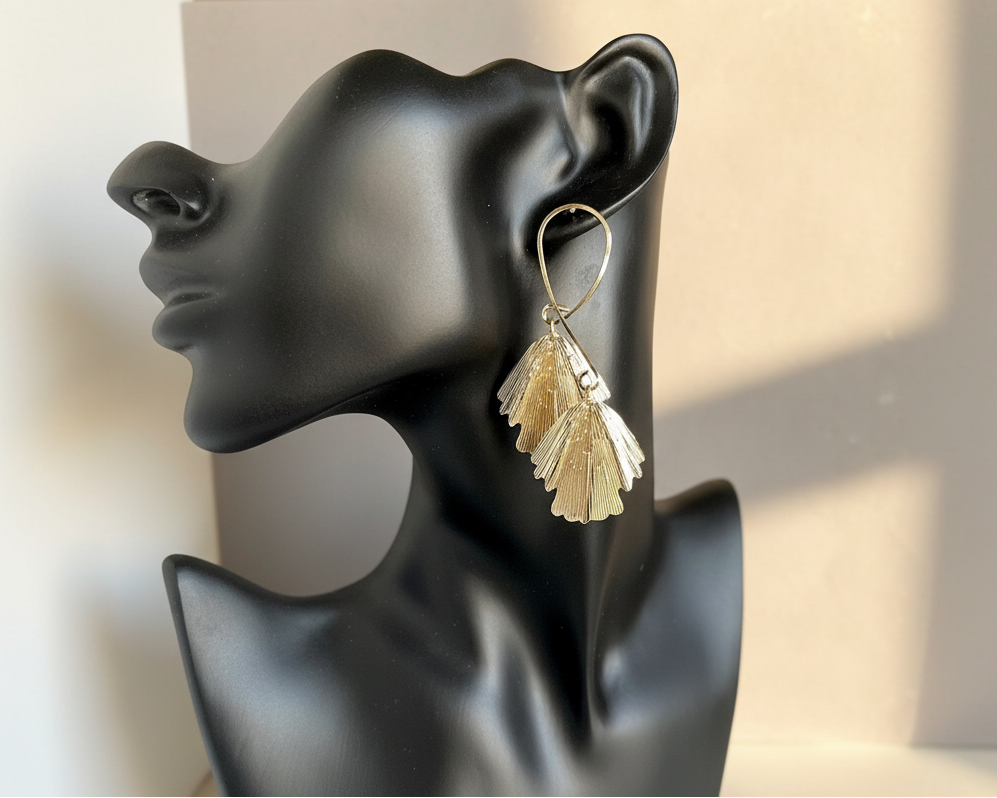 Double Leaf Gold Earrings
